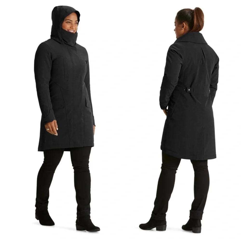 NAU Luminary Trench Parka Puffer Coat‎ Dark Gray XS WATERPROOF Hidden Hood